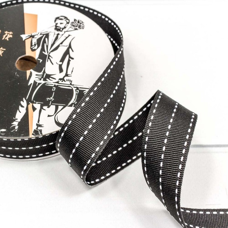 542-26/6 Лента декоративная в полоску (полиэстер) 2,6 см*20 ярд черный 1/8 1/192  