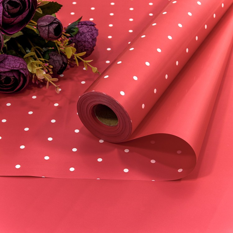 1891/3546 Плёнка 58см 800г матовая "Мелкий горошек" 65мкм Красный-3546 1/12