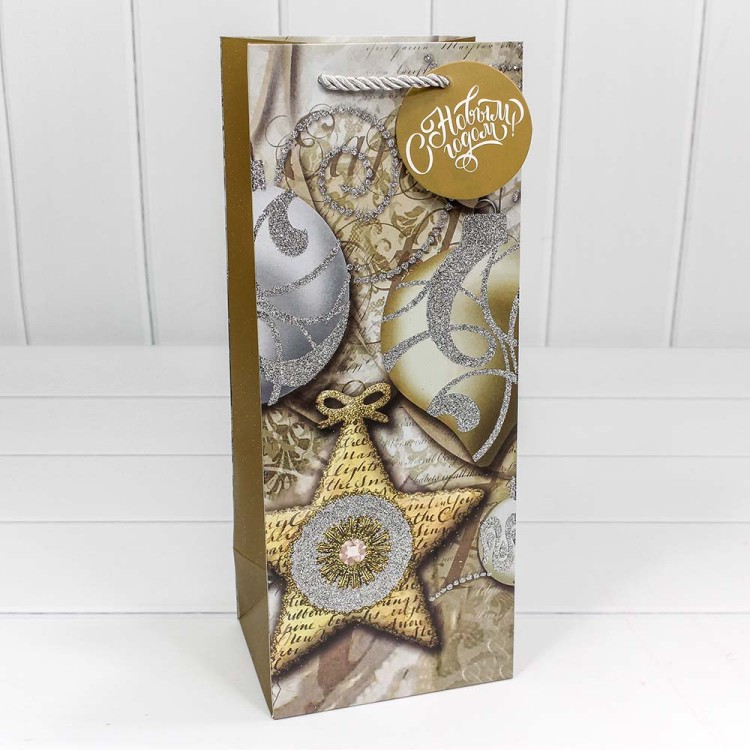 300320M Пакет подарочный с блеском "Новый год" (микс) 14*35*11 1/20 1/240