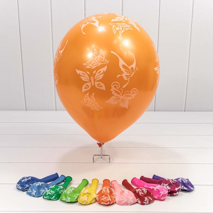 16300 Шарики воздушные из латекса с рисунком 12"/30см (100 шт.) 2,8г "Бабочки" (микс) 1/50
