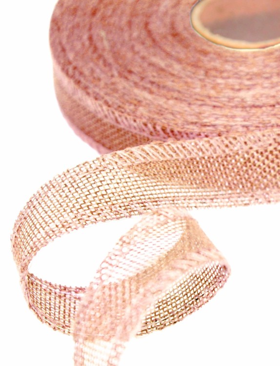 5511-25/A13 Лента декоративная из искусственного льна с проволокой 2,5 см*25 ярд персиковый 1/100