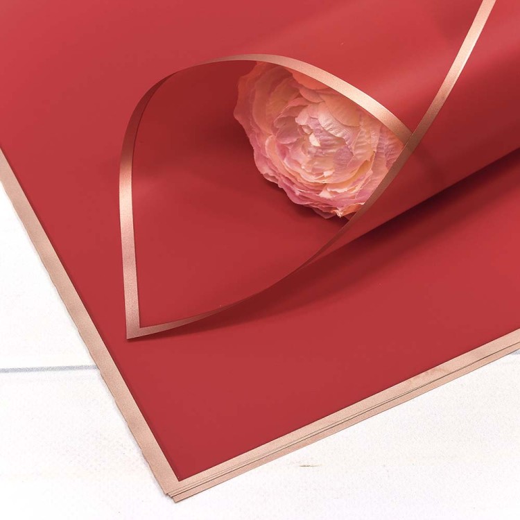 1640/7427 Плёнка в листах 58*58 (20 шт.) матовая с золотым краем 50мкм Красный 1/60