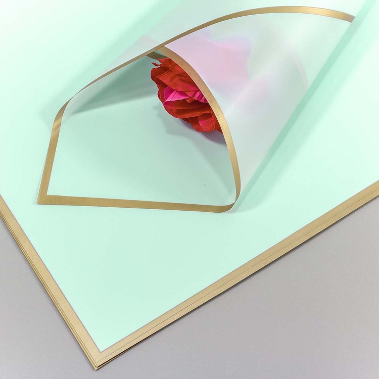 1640/628	Плёнка в листах 58*58 (20 шт.) матовая с золотым краем 50мкм Зеленовато-голубой 1/60	